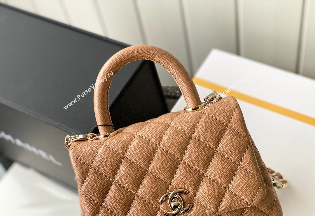 Chanel Grained Calfskin Mini Flap Bag with Top Handle AS2215 Brown Leather 2024 (SM-240117055)