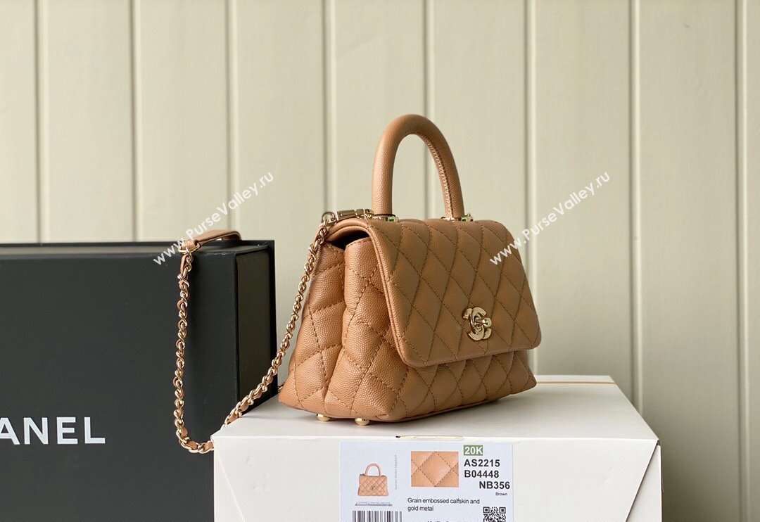 Chanel Grained Calfskin Mini Flap Bag with Top Handle AS2215 Brown Leather 2024 (SM-240117055)