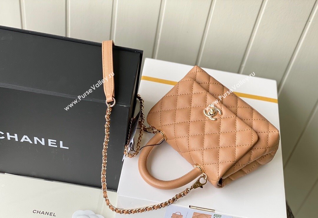 Chanel Grained Calfskin Mini Flap Bag with Top Handle AS2215 Brown Leather 2024 (SM-240117055)