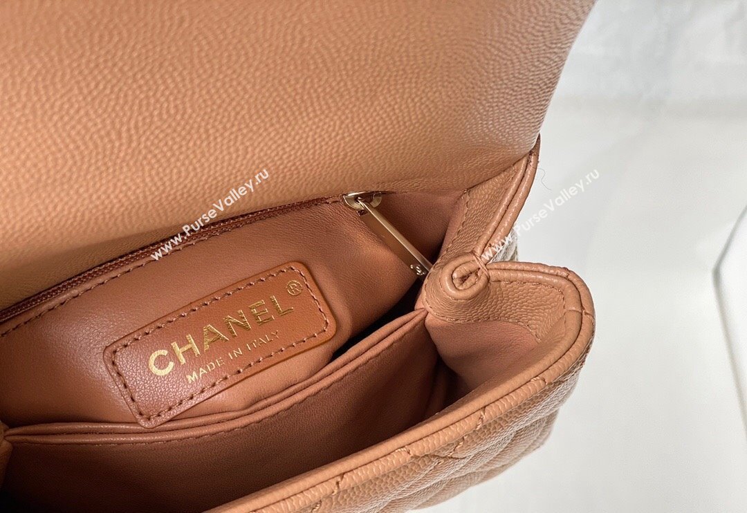 Chanel Grained Calfskin Mini Flap Bag with Top Handle AS2215 Brown Leather 2024 (SM-240117055)