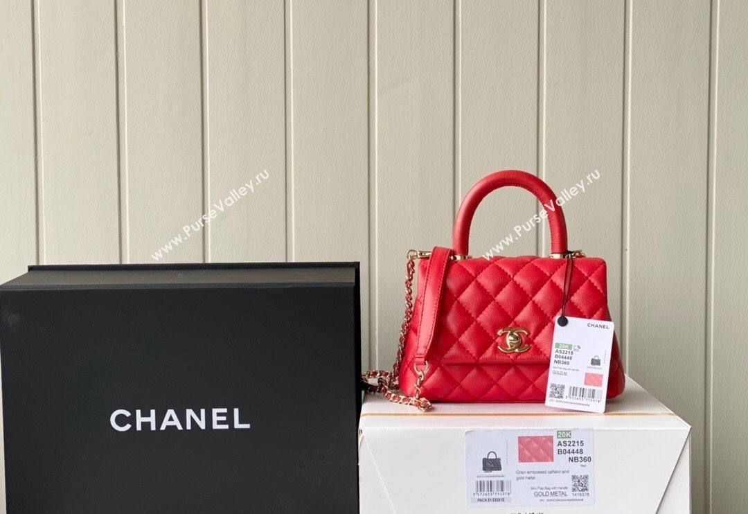 Chanel Grained Calfskin Mini Flap Bag with Top Handle AS2215 Red 2024 (SM-240117056)