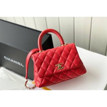 Chanel Grained Calfskin Mini Flap Bag with Top Handle AS2215 Red 2024 (SM-240117056)