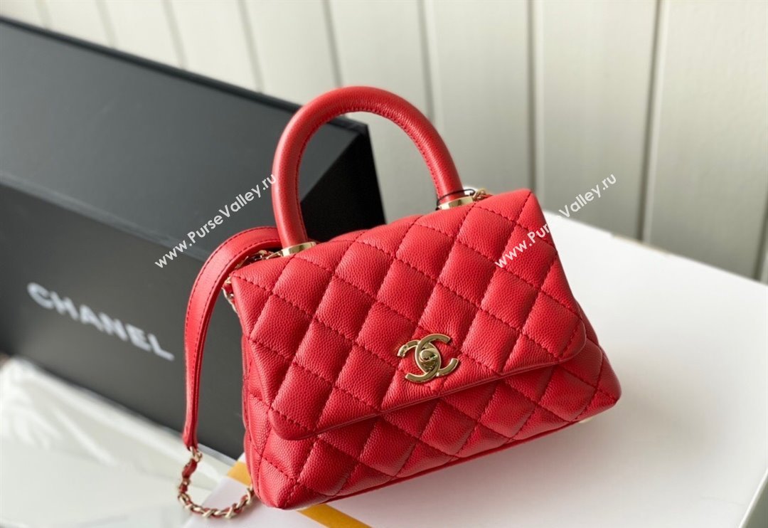 Chanel Grained Calfskin Mini Flap Bag with Top Handle AS2215 Red 2024 (SM-240117056)