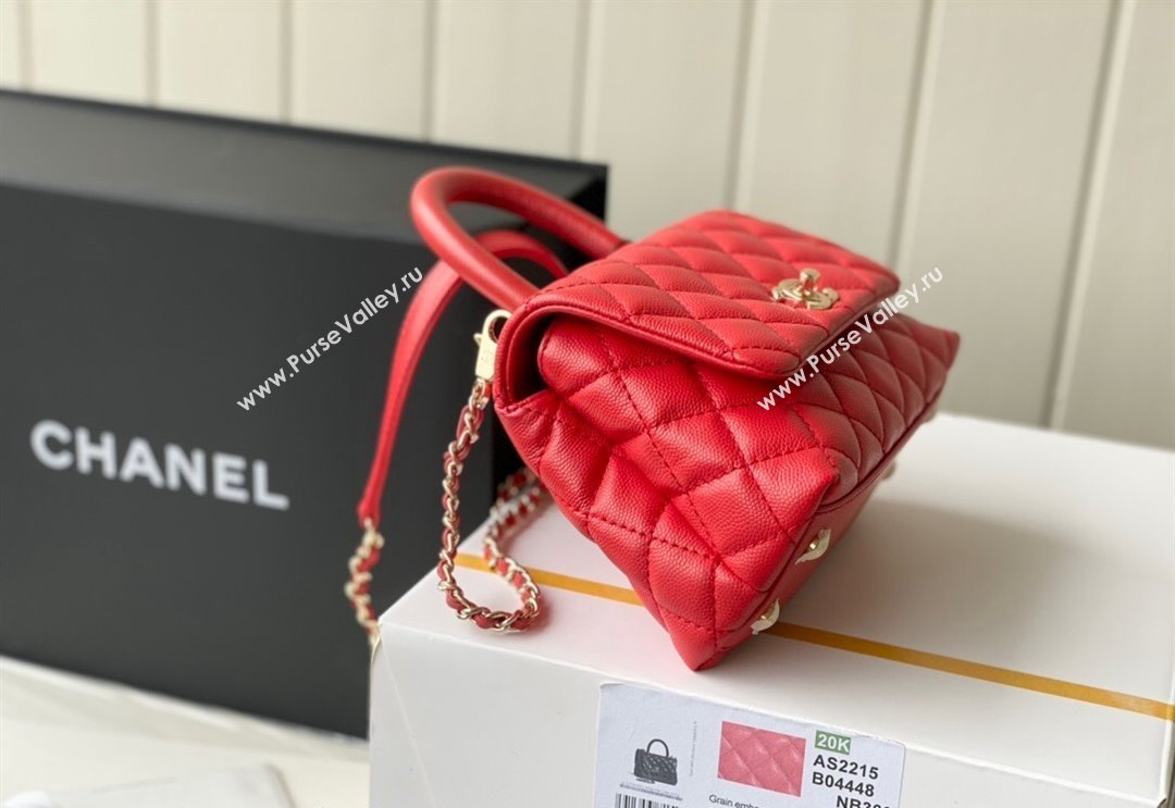 Chanel Grained Calfskin Mini Flap Bag with Top Handle AS2215 Red 2024 (SM-240117056)