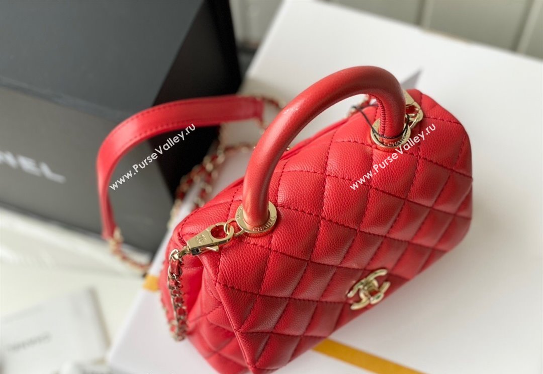 Chanel Grained Calfskin Mini Flap Bag with Top Handle AS2215 Red 2024 (SM-240117056)