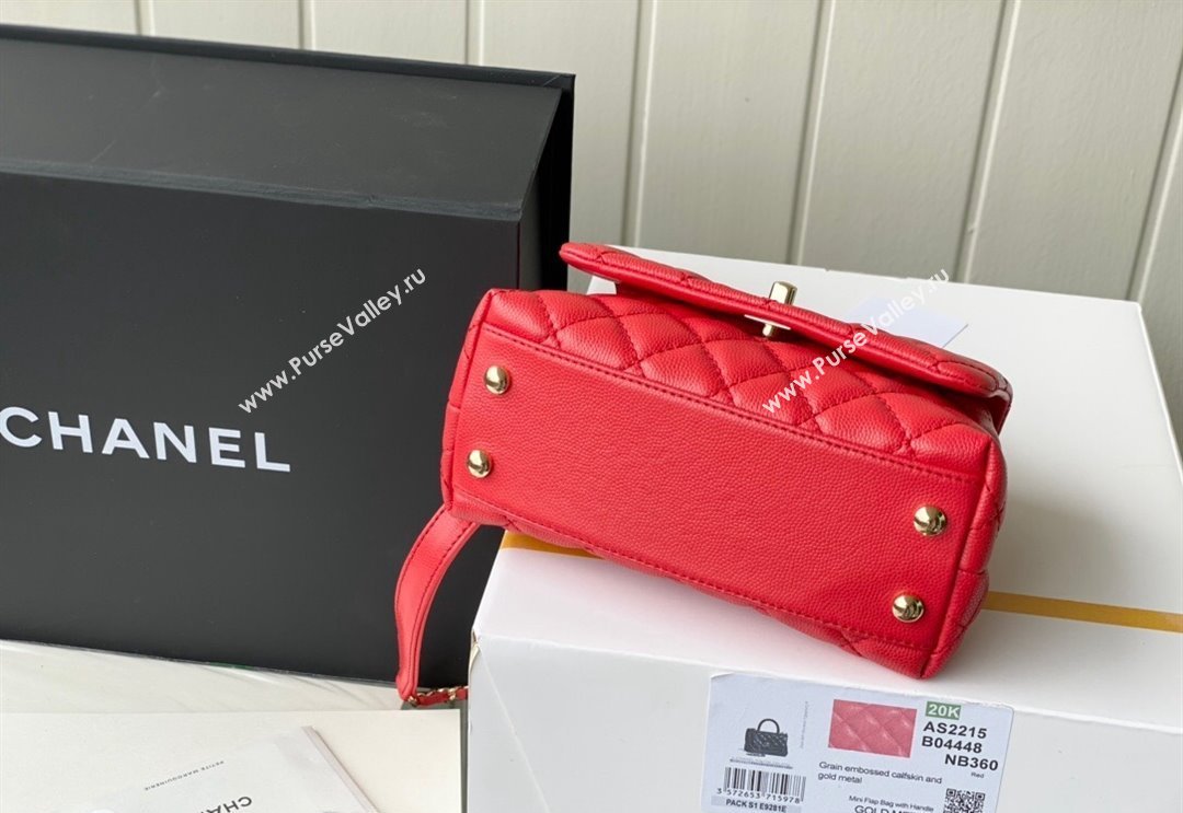 Chanel Grained Calfskin Mini Flap Bag with Top Handle AS2215 Red 2024 (SM-240117056)