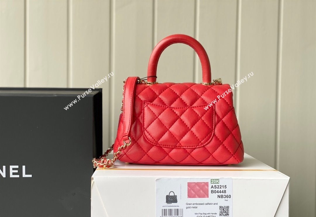 Chanel Grained Calfskin Mini Flap Bag with Top Handle AS2215 Red 2024 (SM-240117056)