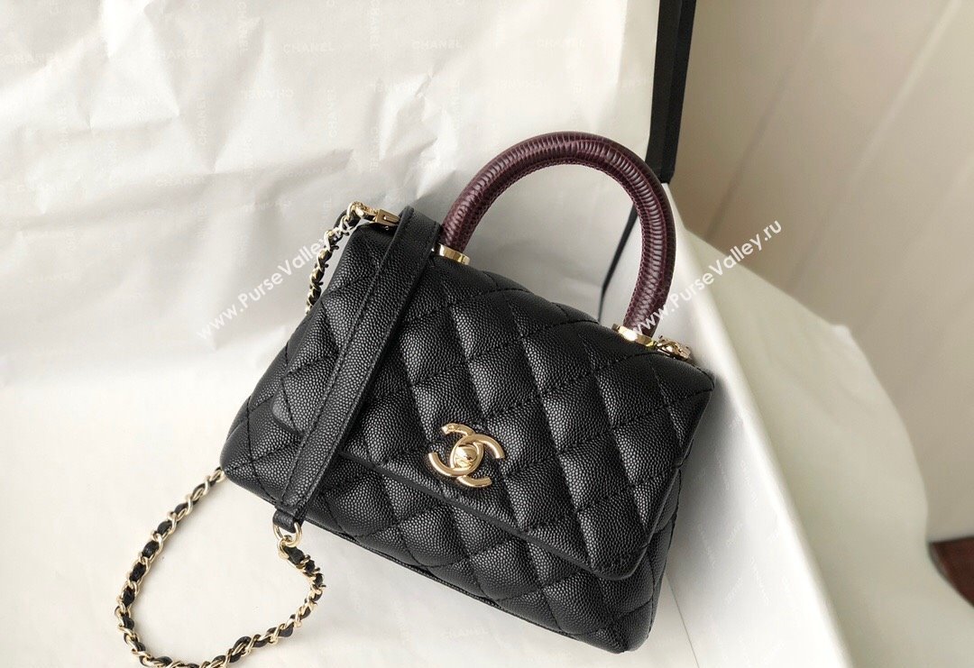 Chanel Grained Calfskin Mini Flap Bag with Top Handle AS2215 Black/Brown 2024 (SM-240117057)