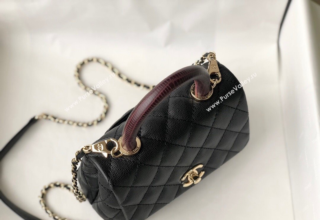 Chanel Grained Calfskin Mini Flap Bag with Top Handle AS2215 Black/Brown 2024 (SM-240117057)