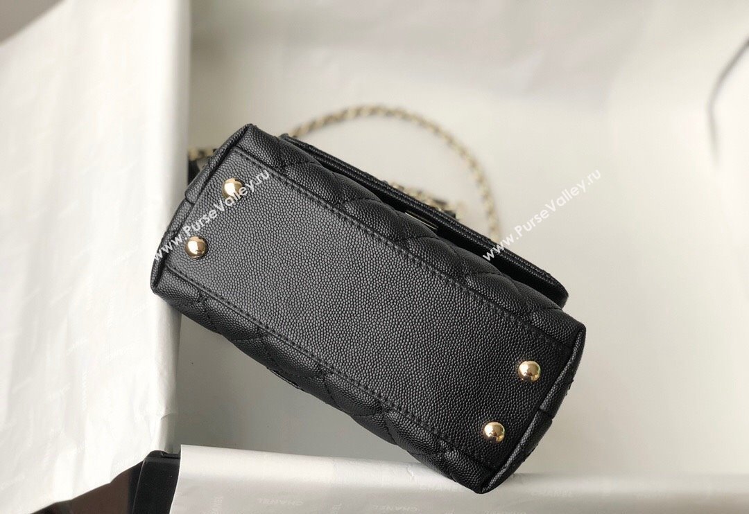 Chanel Grained Calfskin Mini Flap Bag with Top Handle AS2215 Black/Brown 2024 (SM-240117057)