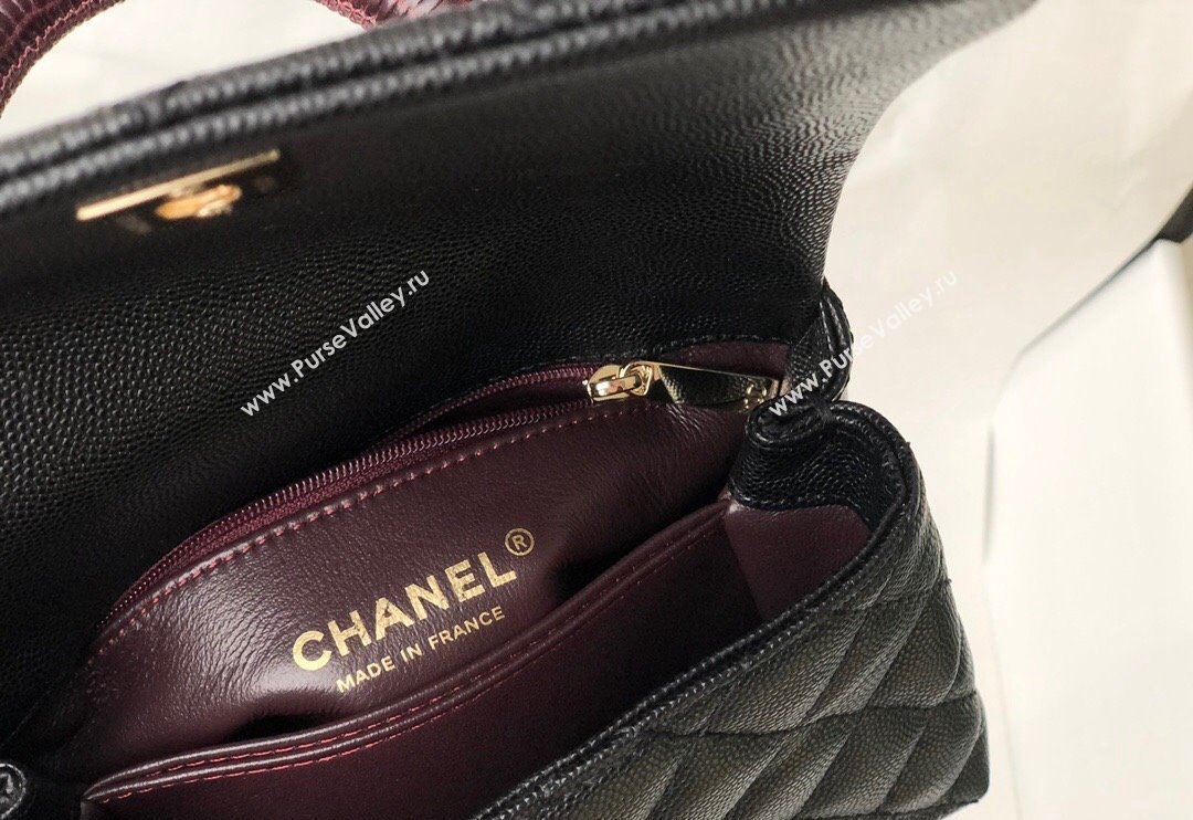 Chanel Grained Calfskin Mini Flap Bag with Top Handle AS2215 Black/Brown 2024 (SM-240117057)