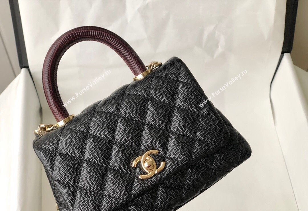 Chanel Grained Calfskin Mini Flap Bag with Top Handle AS2215 Black/Brown 2024 (SM-240117057)