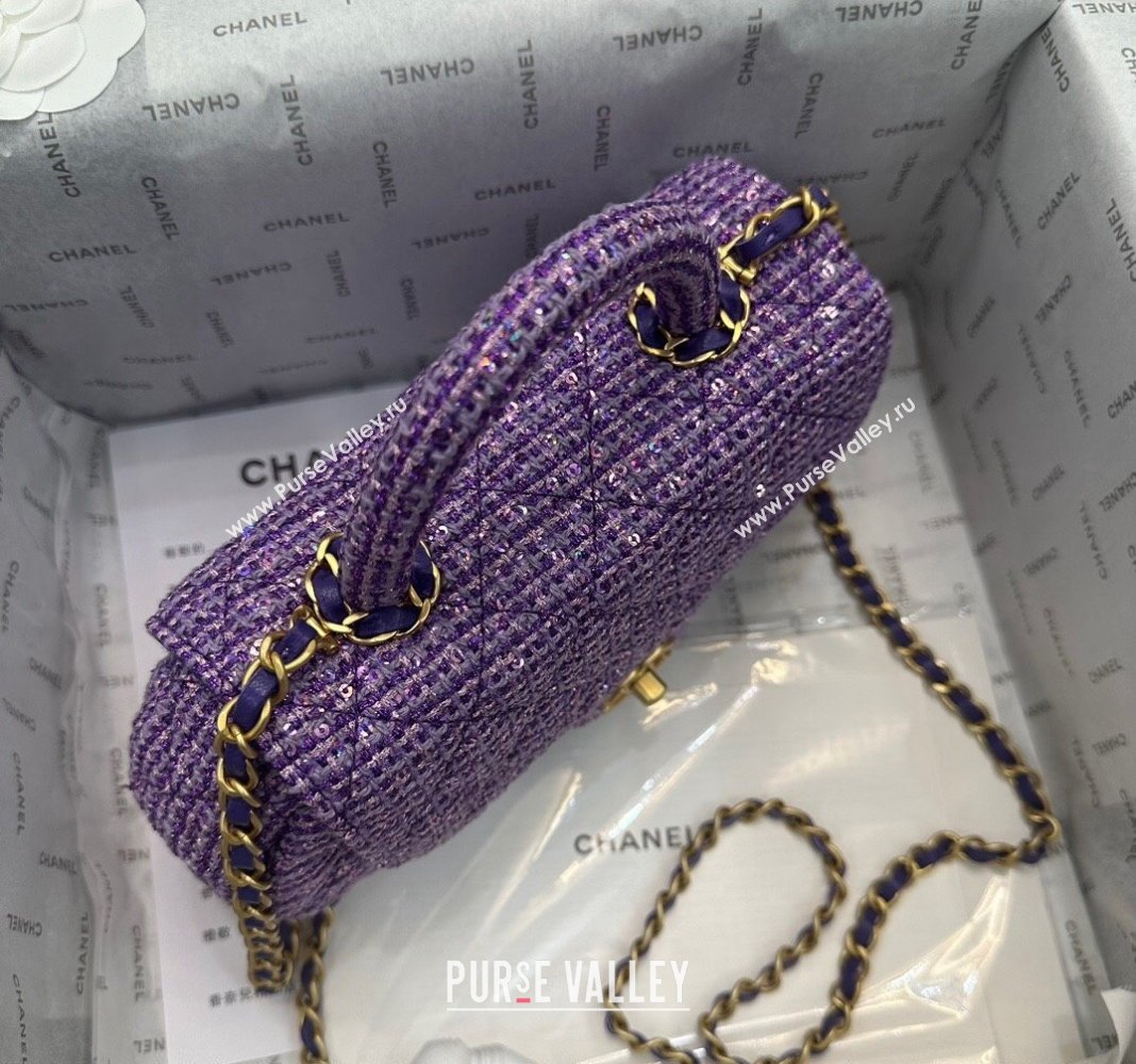 Chanel Tweed Sequins Bag with Top Handle AS4569 Purple 2024 (yezi-240116020)