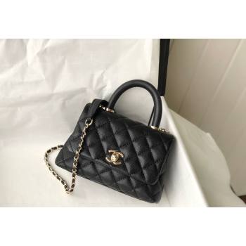 Chanel Grained Calfskin Mini Flap Bag with Top Handle AS2215 Black 2024 (SM-240117061)