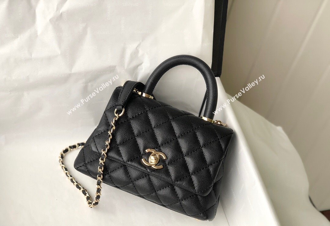 Chanel Grained Calfskin Mini Flap Bag with Top Handle AS2215 Black 2024 (SM-240117061)