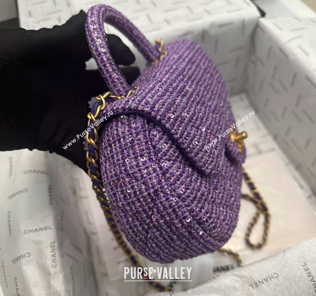 Chanel Tweed Sequins Bag with Top Handle AS4569 Purple 2024 (yezi-240116020)