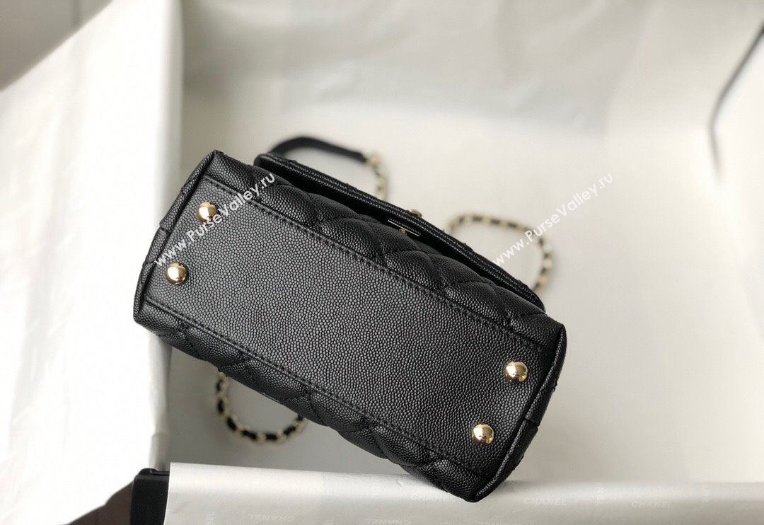 Chanel Grained Calfskin Mini Flap Bag with Top Handle AS2215 Black 2024 (SM-240117061)