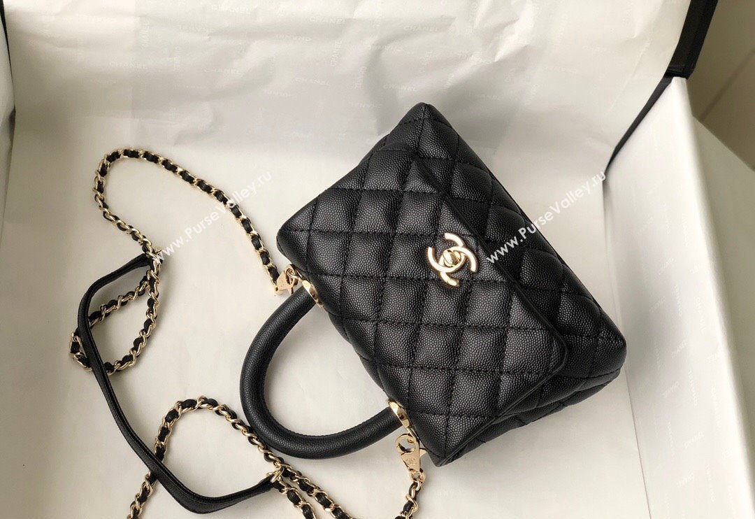 Chanel Grained Calfskin Mini Flap Bag with Top Handle AS2215 Black 2024 (SM-240117061)