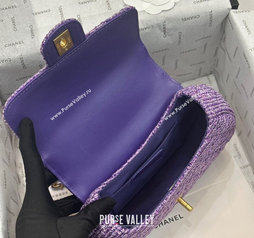 Chanel Tweed Sequins Bag with Top Handle AS4569 Purple 2024 (yezi-240116020)