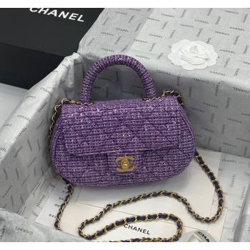 Chanel Tweed Sequins Small Bag with Top Handle AS4573 Purple 2024 (yezi-240116017)