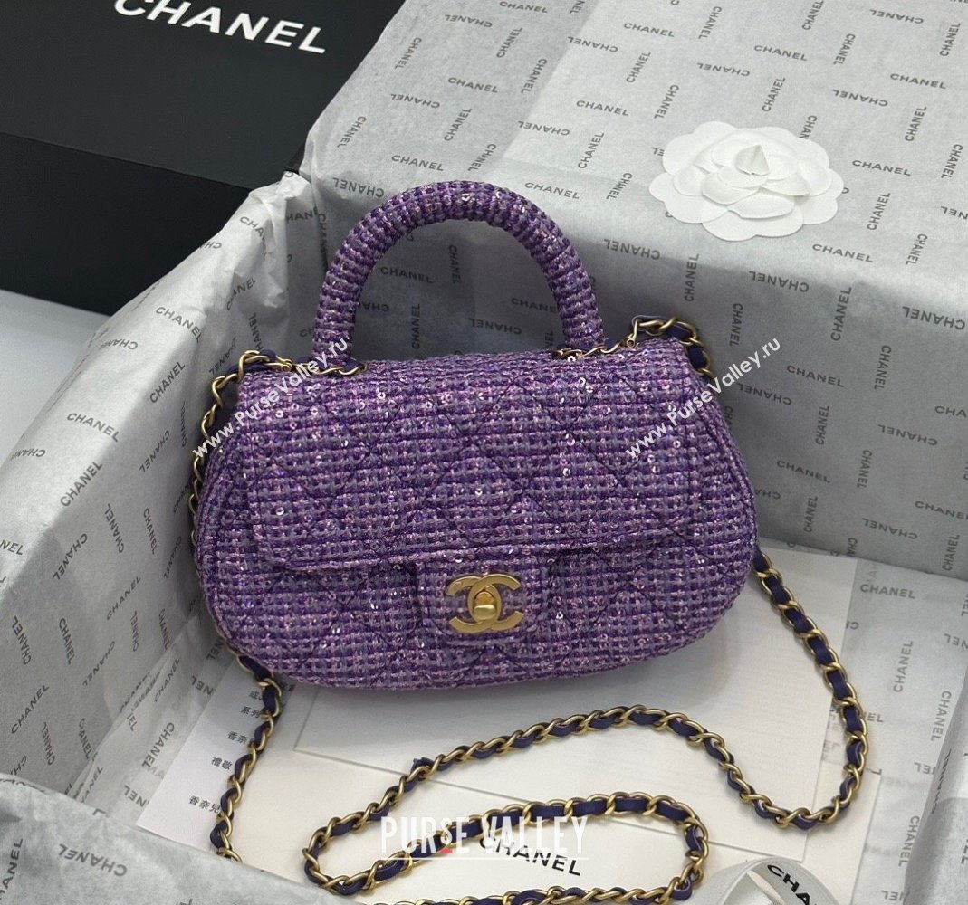 Chanel Tweed Sequins Small Bag with Top Handle AS4573 Purple 2024 (yezi-240116017)