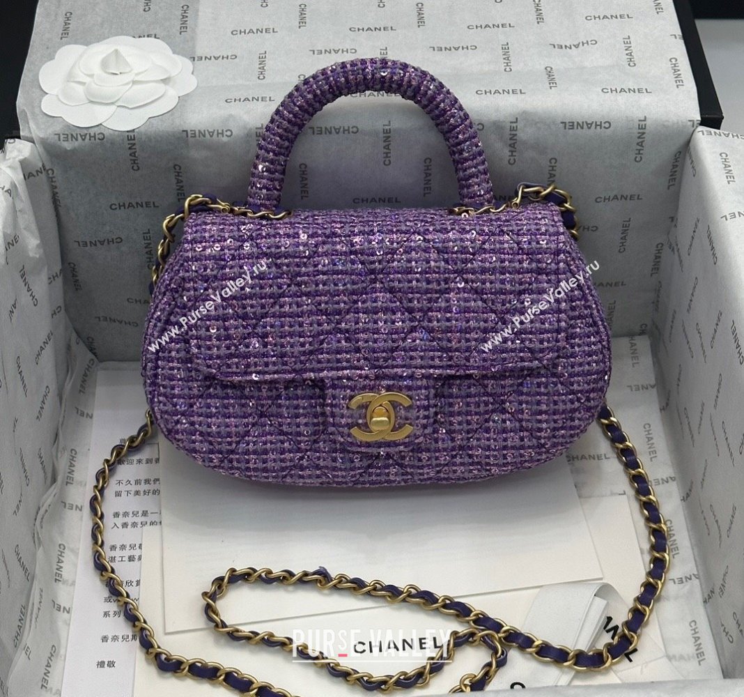 Chanel Tweed Sequins Small Bag with Top Handle AS4573 Purple 2024 (yezi-240116017)