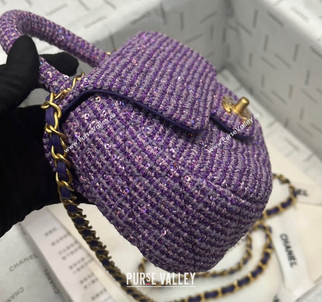 Chanel Tweed Sequins Small Bag with Top Handle AS4573 Purple 2024 (yezi-240116017)