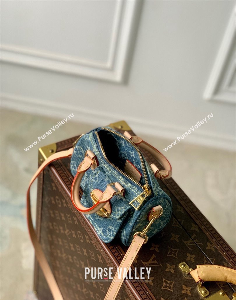 Louis Vuitton Nano Speedy Mini Bag in Blue Monogram Denim M82950 2024 (KI-240117088)