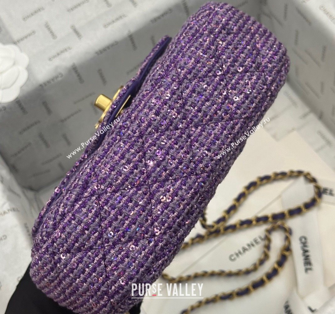 Chanel Tweed Sequins Small Bag with Top Handle AS4573 Purple 2024 (yezi-240116017)