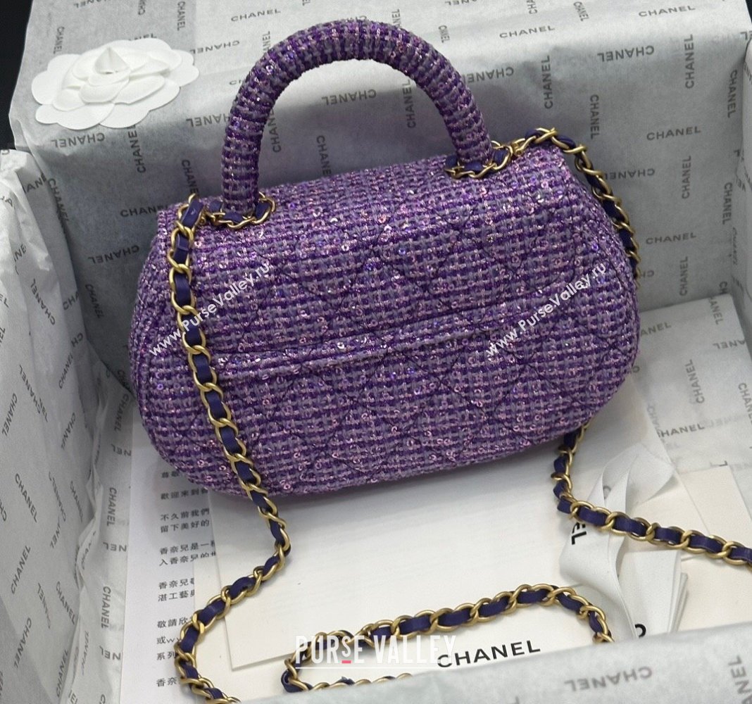 Chanel Tweed Sequins Small Bag with Top Handle AS4573 Purple 2024 (yezi-240116017)