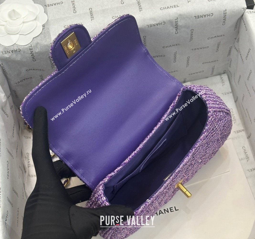 Chanel Tweed Sequins Small Bag with Top Handle AS4573 Purple 2024 (yezi-240116017)