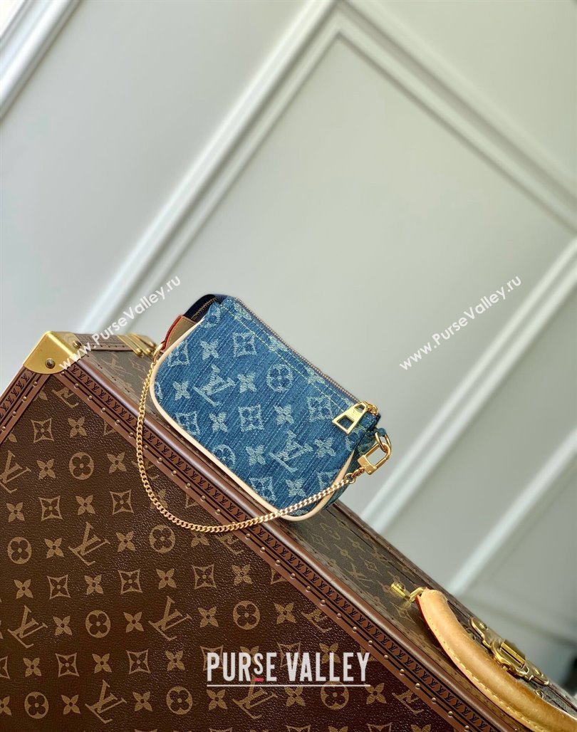 Louis Vuitton Mini Pochette Accessoires Bag On Chain in Blue Monogram Denim M82960 2024 (KI-240117095)