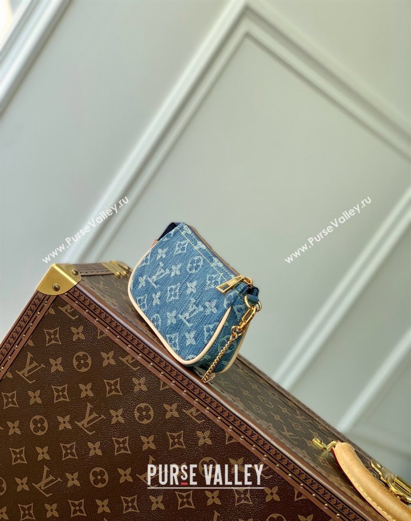 Louis Vuitton Mini Pochette Accessoires Bag On Chain in Blue Monogram Denim M82960 2024 (KI-240117095)