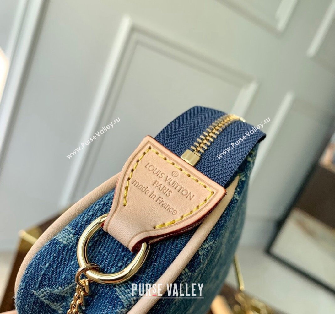 Louis Vuitton Mini Pochette Accessoires Bag On Chain in Blue Monogram Denim M82960 2024 (KI-240117095)