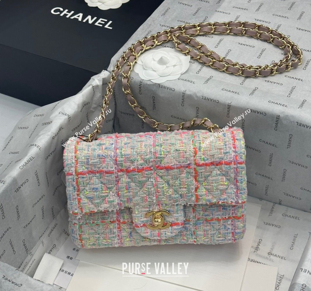 Chanel Classic Tweed Mini Flap Bag A69900 White/Multicolor 2024 0116 (yezi-240116021)