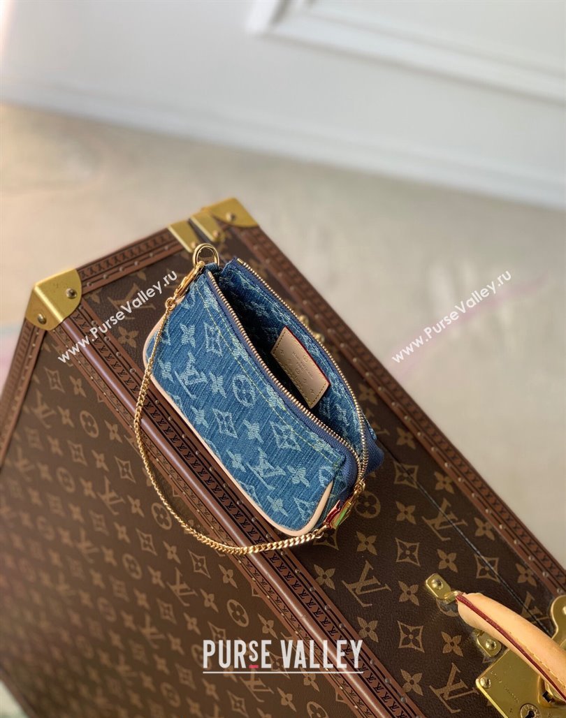 Louis Vuitton Mini Pochette Accessoires Bag On Chain in Blue Monogram Denim M82960 2024 (KI-240117095)