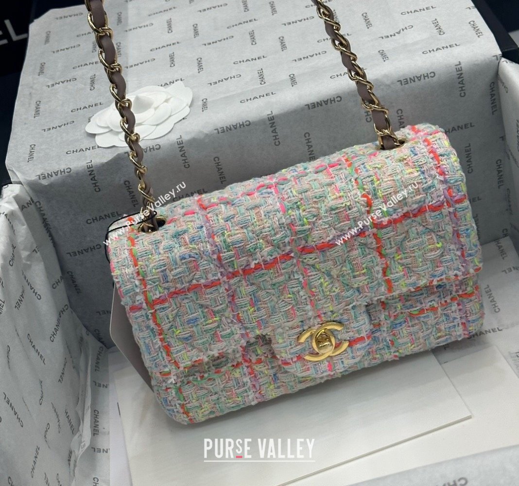 Chanel Classic Tweed Mini Flap Bag A69900 White/Multicolor 2024 0116 (yezi-240116021)