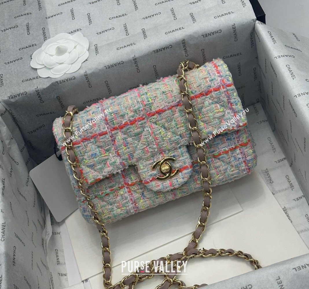 Chanel Classic Tweed Mini Flap Bag A69900 White/Multicolor 2024 0116 (yezi-240116021)