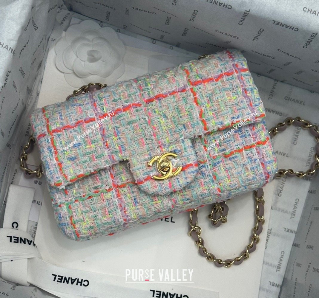 Chanel Classic Tweed Mini Flap Bag A69900 White/Multicolor 2024 0116 (yezi-240116021)