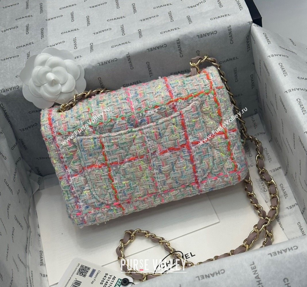 Chanel Classic Tweed Mini Flap Bag A69900 White/Multicolor 2024 0116 (yezi-240116021)