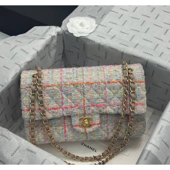 Chanel Classic Tweed Medium Flap Bag A01112 White/Multicolor 2024 0116 (yezi-240116022)