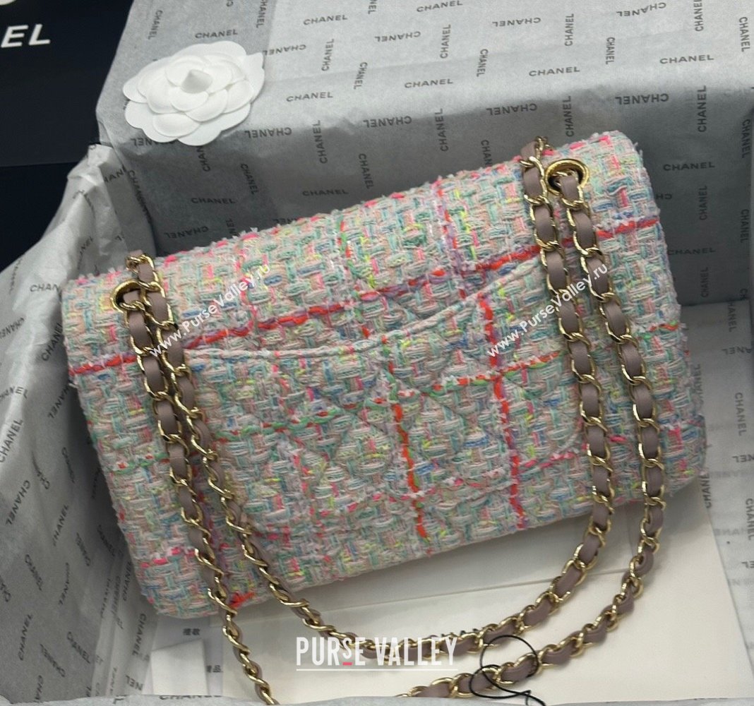 Chanel Classic Tweed Medium Flap Bag A01112 White/Multicolor 2024 0116 (yezi-240116022)