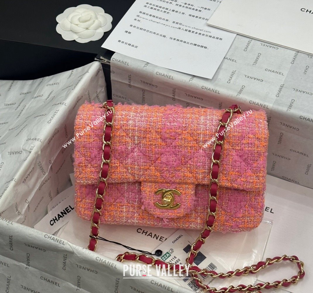 Chanel Classic Tweed Mini Flap Bag A69900 Coral Pink 2024 0116 (yezi-240116023)