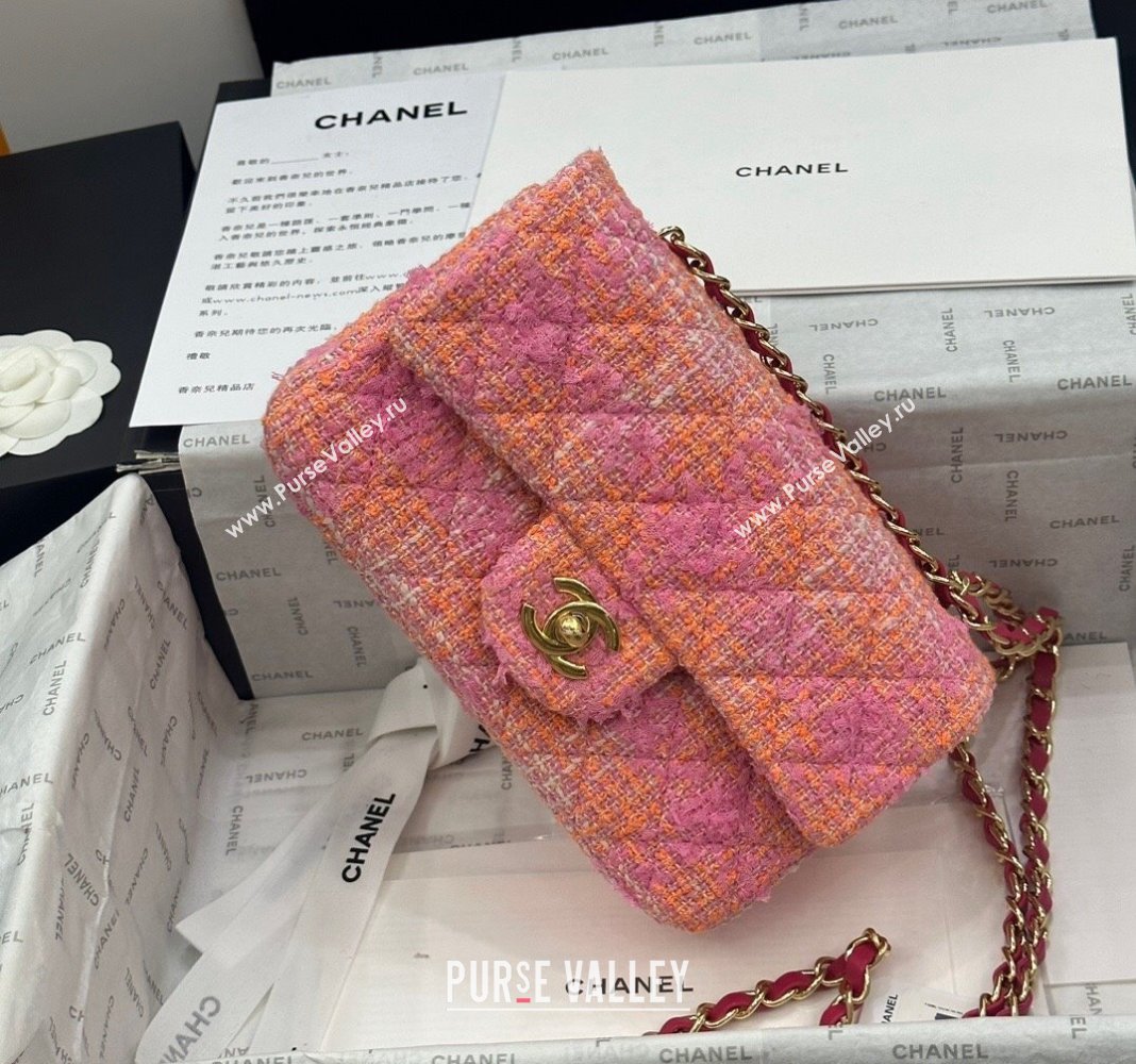 Chanel Classic Tweed Mini Flap Bag A69900 Coral Pink 2024 0116 (yezi-240116023)