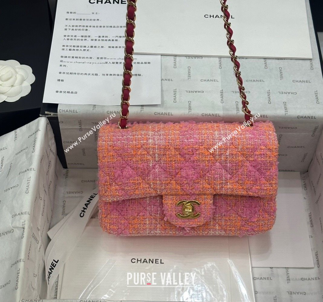 Chanel Classic Tweed Mini Flap Bag A69900 Coral Pink 2024 0116 (yezi-240116023)