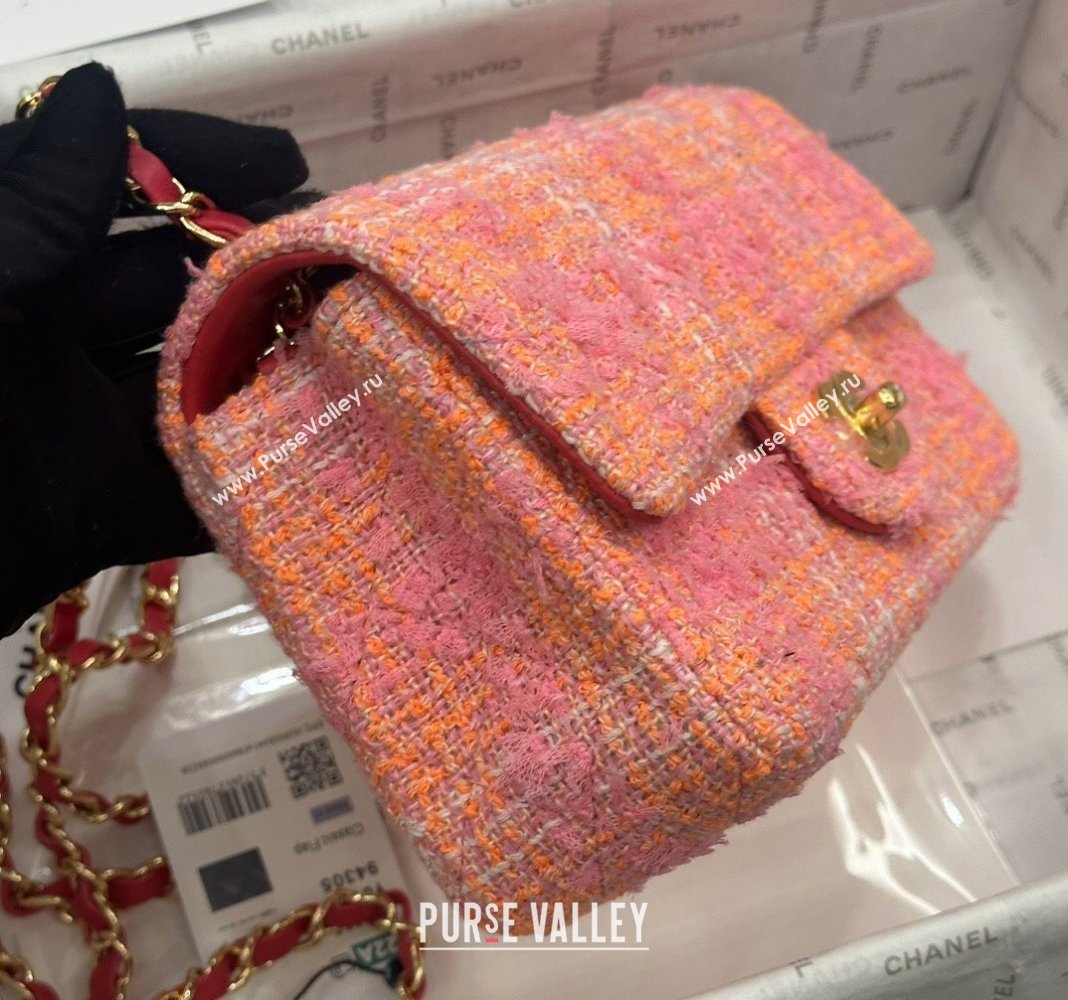 Chanel Classic Tweed Mini Flap Bag A69900 Coral Pink 2024 0116 (yezi-240116023)