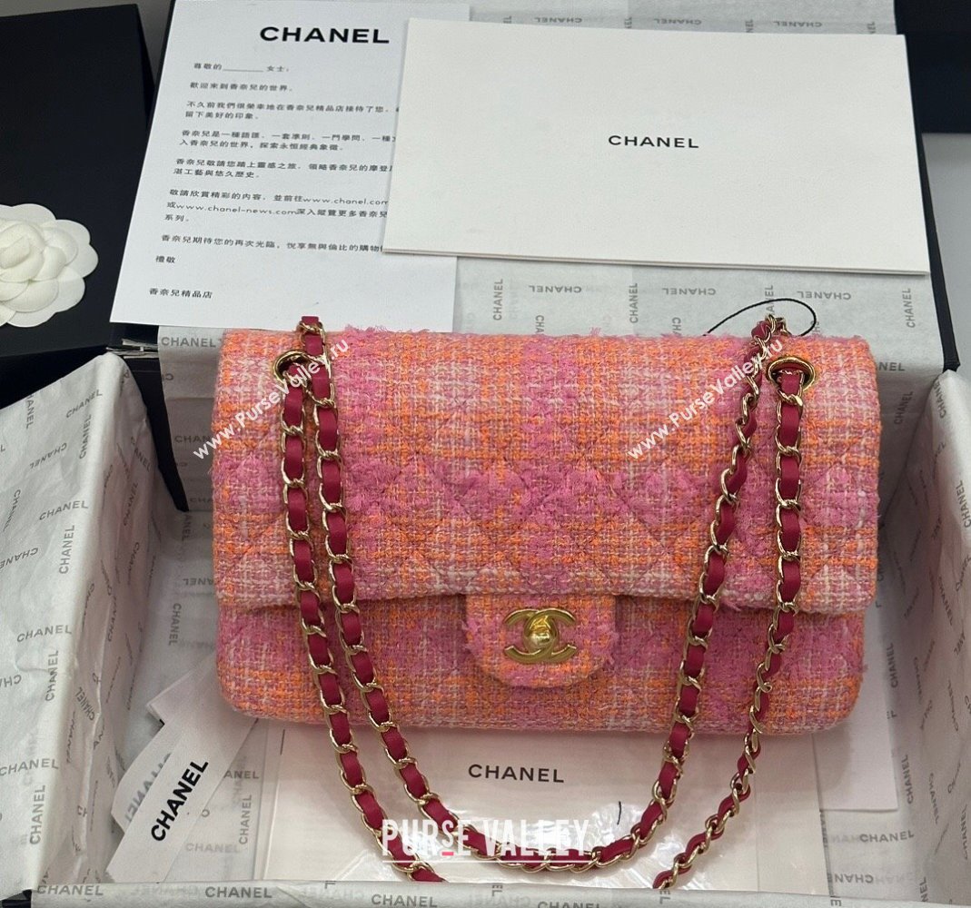 Chanel Classic Tweed Medium Flap Bag A01112 Coral Pink 2024 0116 (yezi-240116024)