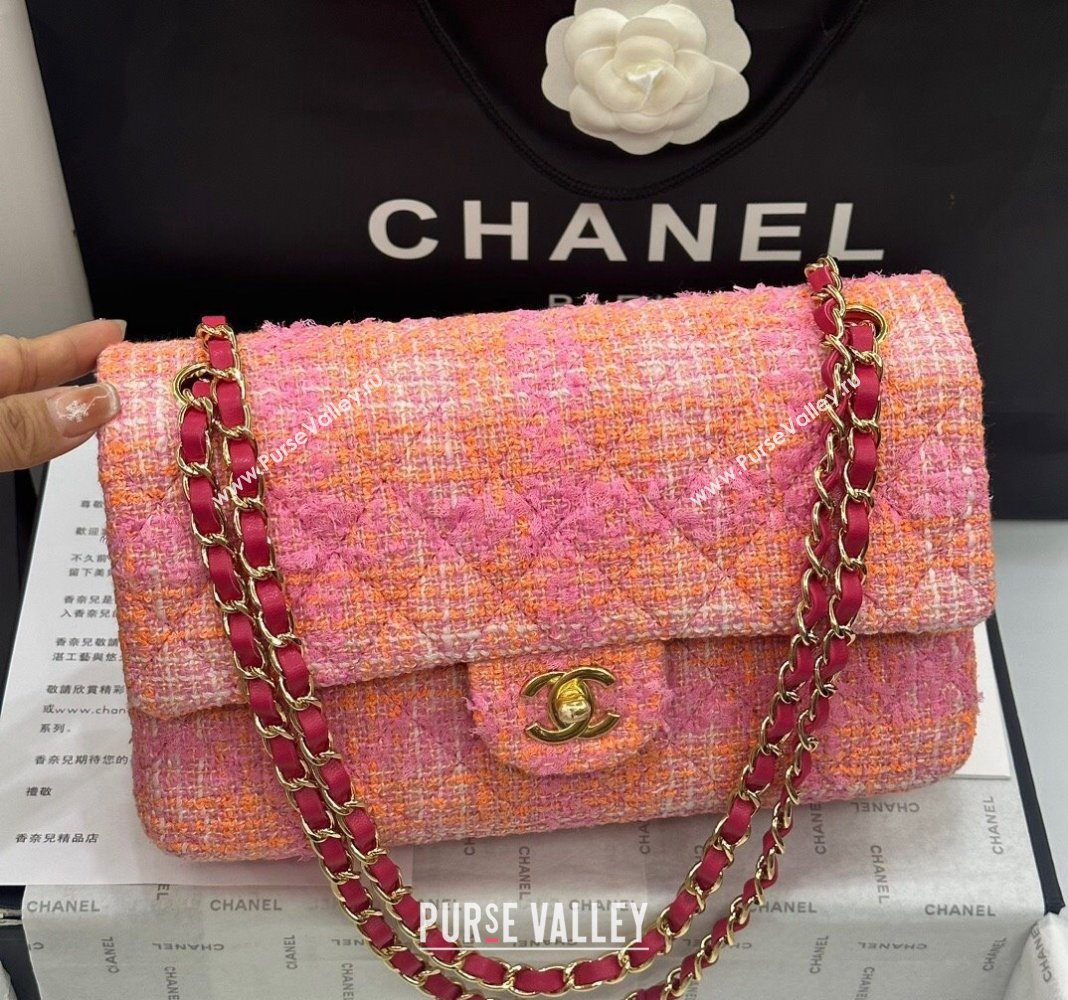 Chanel Classic Tweed Medium Flap Bag A01112 Coral Pink 2024 0116 (yezi-240116024)