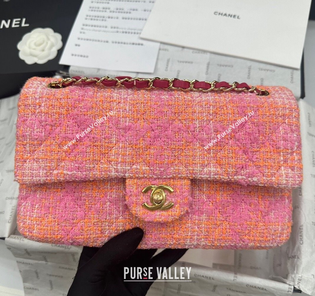 Chanel Classic Tweed Medium Flap Bag A01112 Coral Pink 2024 0116 (yezi-240116024)