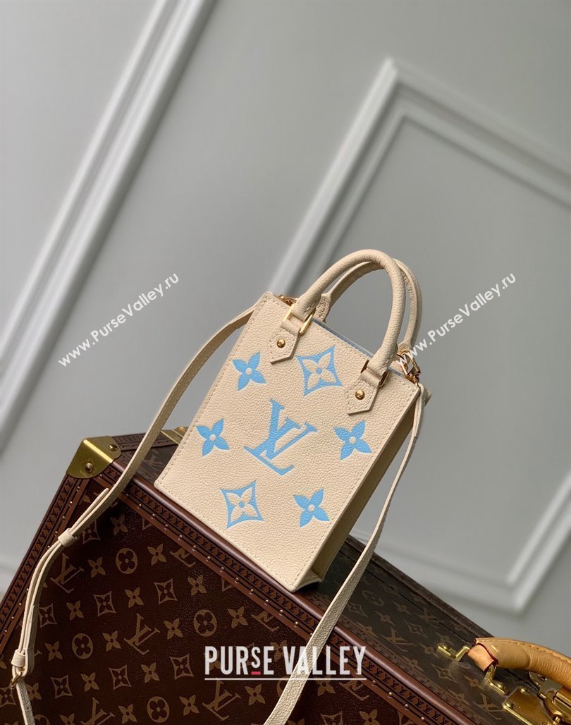 Louis Vuitton Petit Sac Plat Mini Tote Bag in Bicolor Monogram Leather M81416 Blue 2024 (KI-240117107)